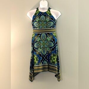 Vibrant Blue and Green Patterned Dress